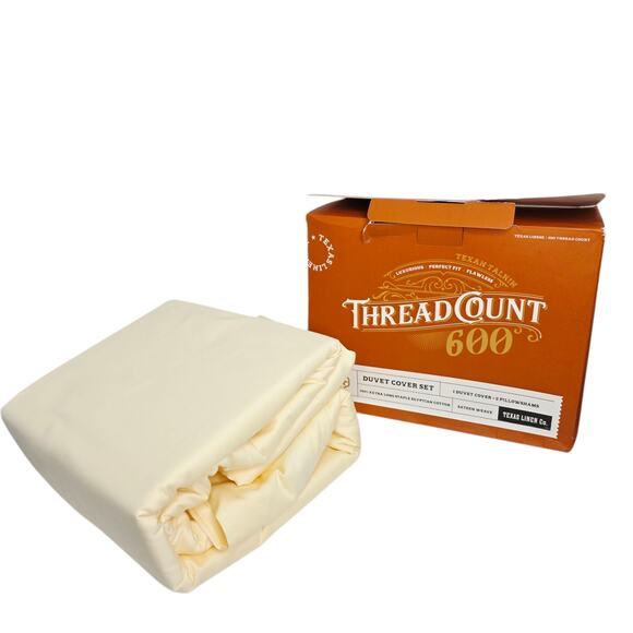 TEXAS LINEN COEgyptian Cotton 600 Thread Count Ivory Duvet Cover Queen 3 PC